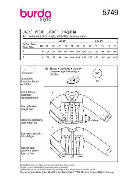 Jas patroon - Burda 5749
