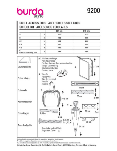 Patroon voor schoolaccessoires - Burda 9200