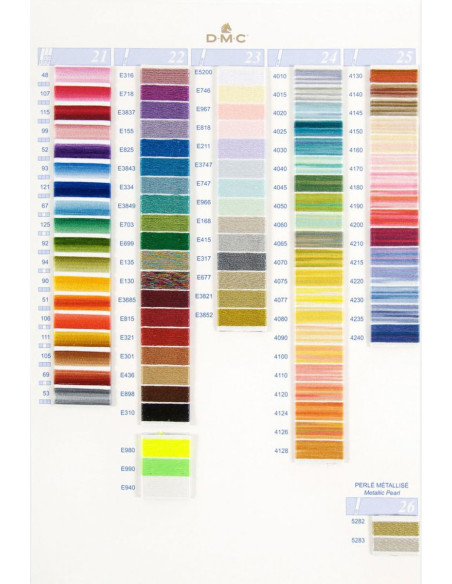 Kleurenkaart 500 gemêleerde en parelmoer kleuren DMC