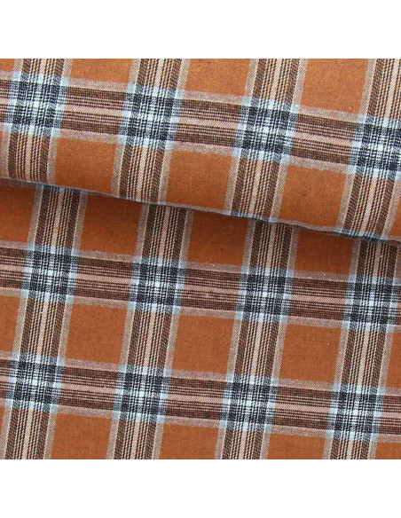 Schotse tartan flanel stof - Oranje en grijs