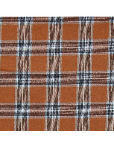 Schotse tartan flanel stof - Oranje en grijs