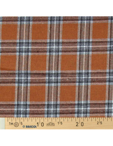 Schotse tartan flanel stof - Oranje en grijs