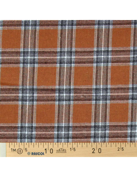 Schotse tartan flanel stof - Oranje en grijs