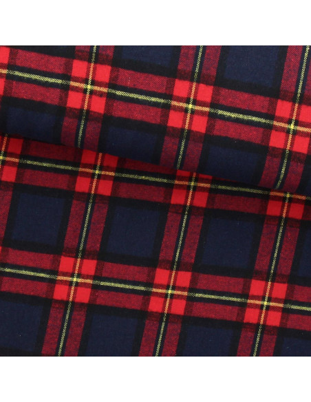 Schotse tartan flanel stof - Blauw en rood