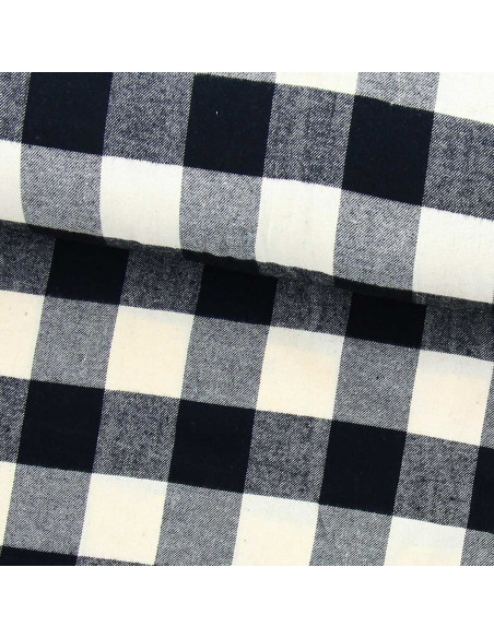 Schotse tartan flanelstof - Ecru en zwart