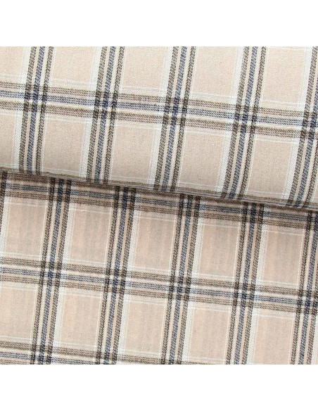 Schotse tartan flanel stof - Beige en grijs