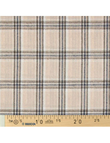 Schotse tartan flanel stof - Beige en grijs