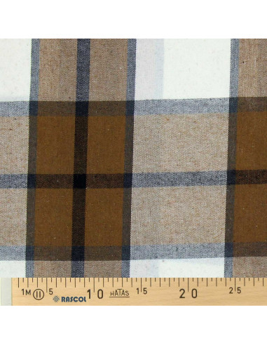 Schotse tartan flanelstof - Beige, ecru en grijs