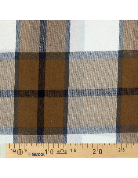 Schotse tartan flanelstof - Beige, ecru en grijs