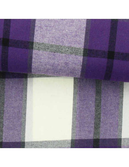 Schotse tartan flanel stof - Paars en gebroken wit