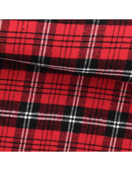 Schotse tartan flanel stof - Rood, zwart en wit