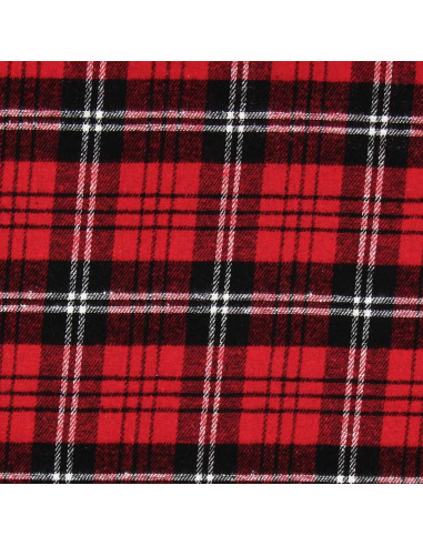 Schotse tartan flanel stof - Rood, zwart en wit