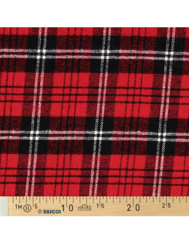 Schotse tartan flanel stof - Rood, zwart en wit