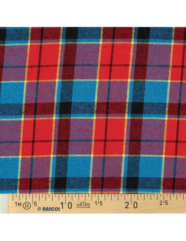 Schotse tartan flanel stof - Rood, blauw en geel