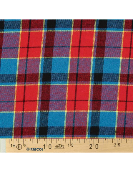 Schotse tartan flanel stof - Rood, blauw en geel