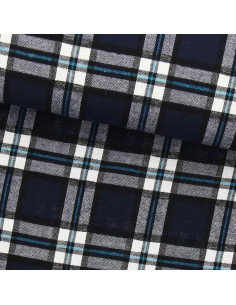 Schotse tartan flanel stof - Marineblauw en zwart