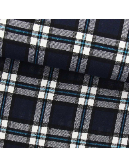 Schotse tartan flanel stof - Marineblauw en zwart