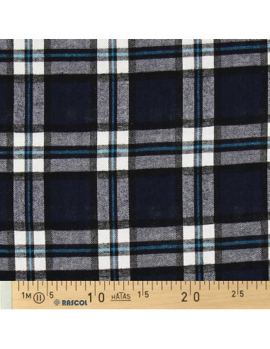 Schotse tartan flanel stof - Marineblauw en zwart