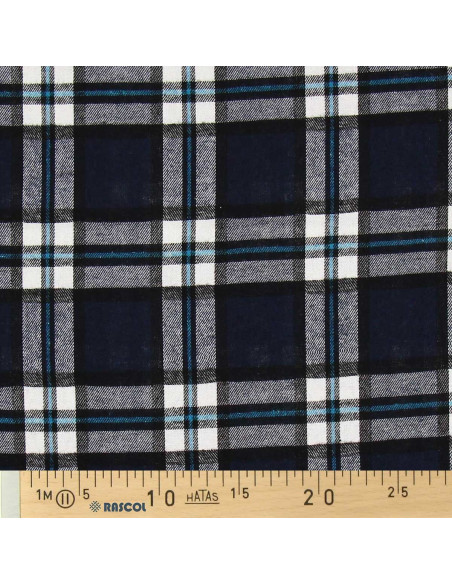 Schotse tartan flanel stof - Marineblauw en zwart