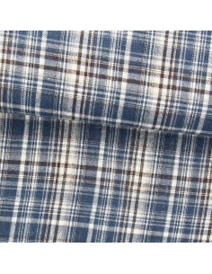 Schotse tartan flanel stof - Blauw, wit en zwart