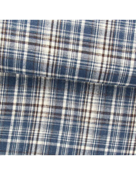 Schotse tartan flanel stof - Blauw, wit en zwart