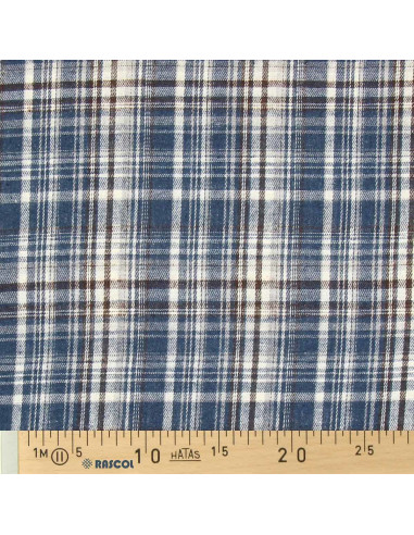 Schotse tartan flanel stof - Blauw, wit en zwart
