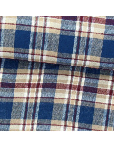 Schotse tartan flanel stof - Blauw, beige en rood