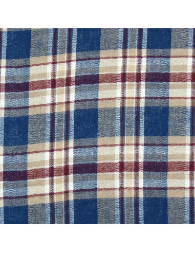 Schotse tartan flanel stof - Blauw, beige en rood