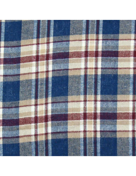 Schotse tartan flanel stof - Blauw, beige en rood