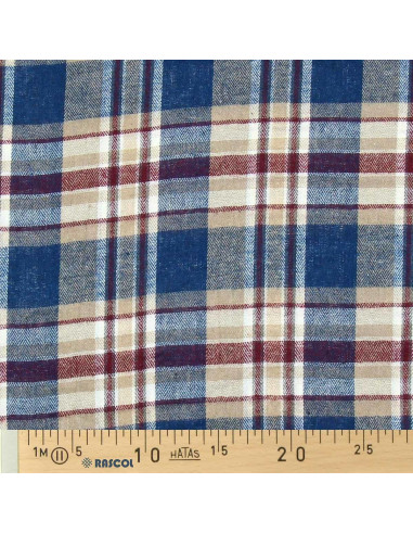 Schotse tartan flanel stof - Blauw, beige en rood