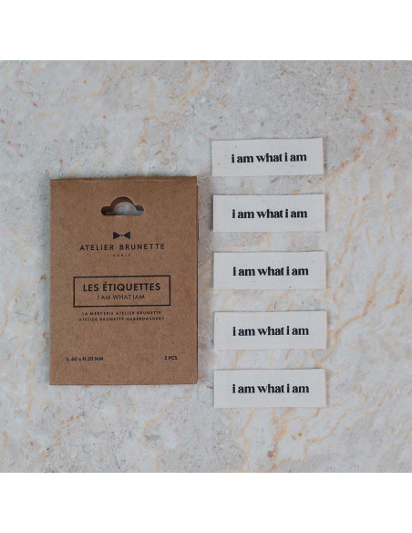 Set van 5 geweven labels om op te naaien - I am what i am