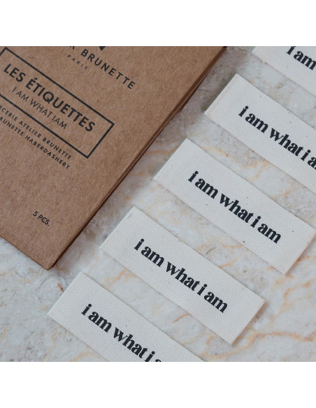 Set van 5 geweven labels om op te naaien - I am what i am