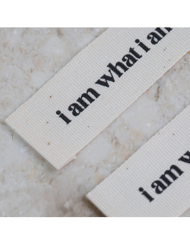 Set van 5 geweven labels om op te naaien - I am what i am