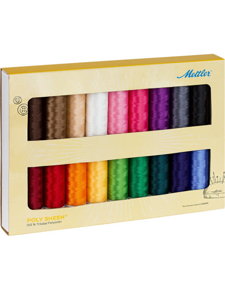 Set van 18 Mettler Polysheen borduurgarens van 200m