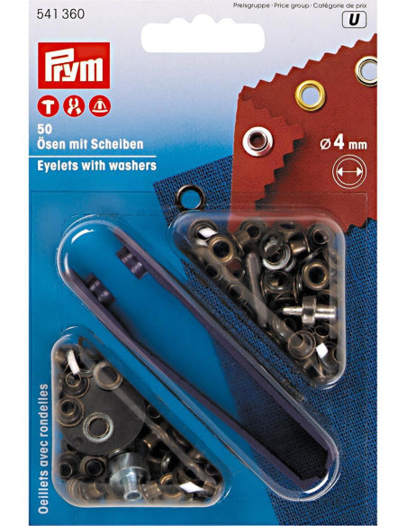 Doos met 50 nestelringen van 4 mm met bevestigingsgereedschap - Antiek messing