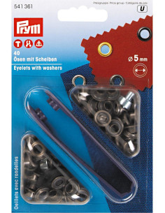 Doos met 40 nestelringen van 5 mm met bevestigingsgereedschap - Antiek messing