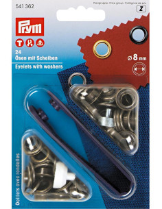 Doos met 24 nestelringen van 8 mm met bevestigingsgereedschap - Antiek messing