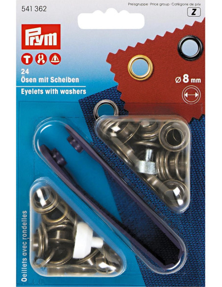 Doos met 24 nestelringen van 8 mm met bevestigingsgereedschap - Antiek messing