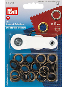 Doos met 15 nestelringen van 11 mm met bevestigingsgereedschap - Antiek messing