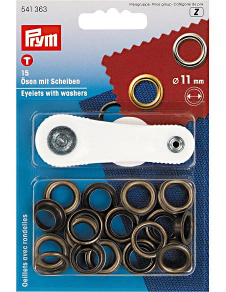 Doos met 15 nestelringen van 11 mm met bevestigingsgereedschap - Antiek messing