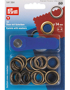Doos 10 nestelringen 14 mm met plaatsingsgereedschap - Antiek messing