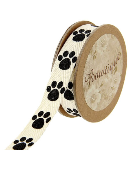 Katoenen lint met dierenpootjes - 15 mm x 5 m