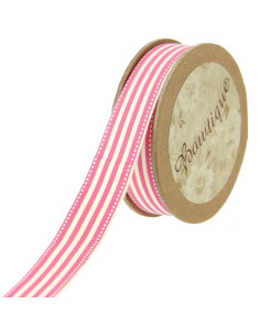 Katoenen lint met roze strepen - 15 mm x 5 m
