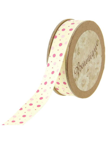 Roze stippen grosgrain lint - 15 mm x 5 m