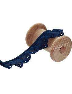 Gerimpelde Engelse borduurwerk op biais - Marineblauw