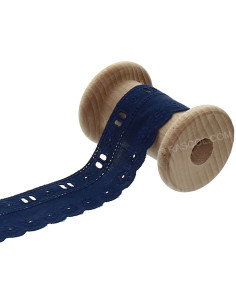 Engelse borduurwerk met lintdoorvoer - Marineblauw