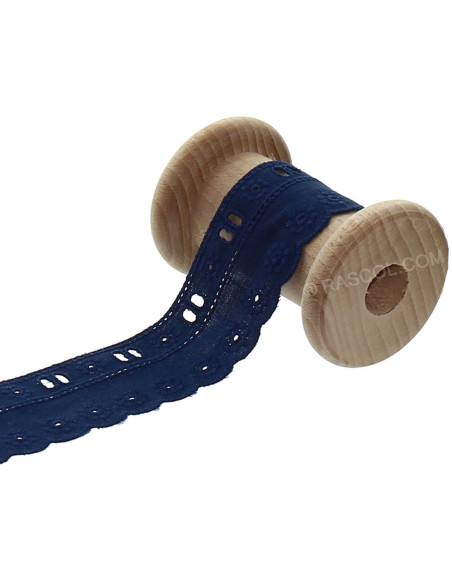 Engelse borduurwerk met lintdoorvoer - Marineblauw