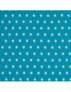 Katoenen stof met sterren - Aqua blauw en wit