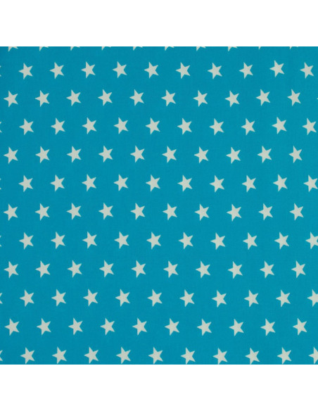 Katoenen stof met sterren - Aqua blauw en wit
