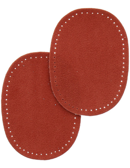 Mini paar opstrijkbare elleboog- en kniestukken - Imitatie suède terracotta